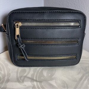 Black Crossbody Bag with Gold Accents